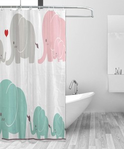Nursery Unicorn Geometry Shower Curtain Decor, Fabric Bath Curtain in Ambesonne Style
