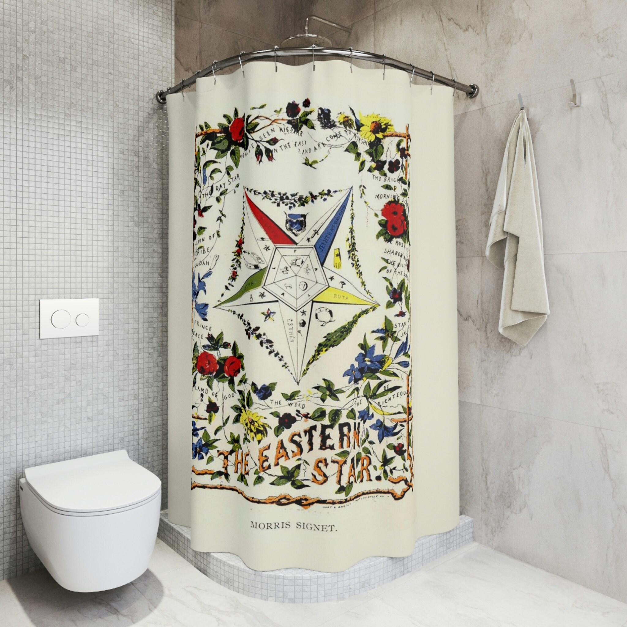 OES Lodge Eastern Star Shower Curtain for Masonic Bathroom Decor