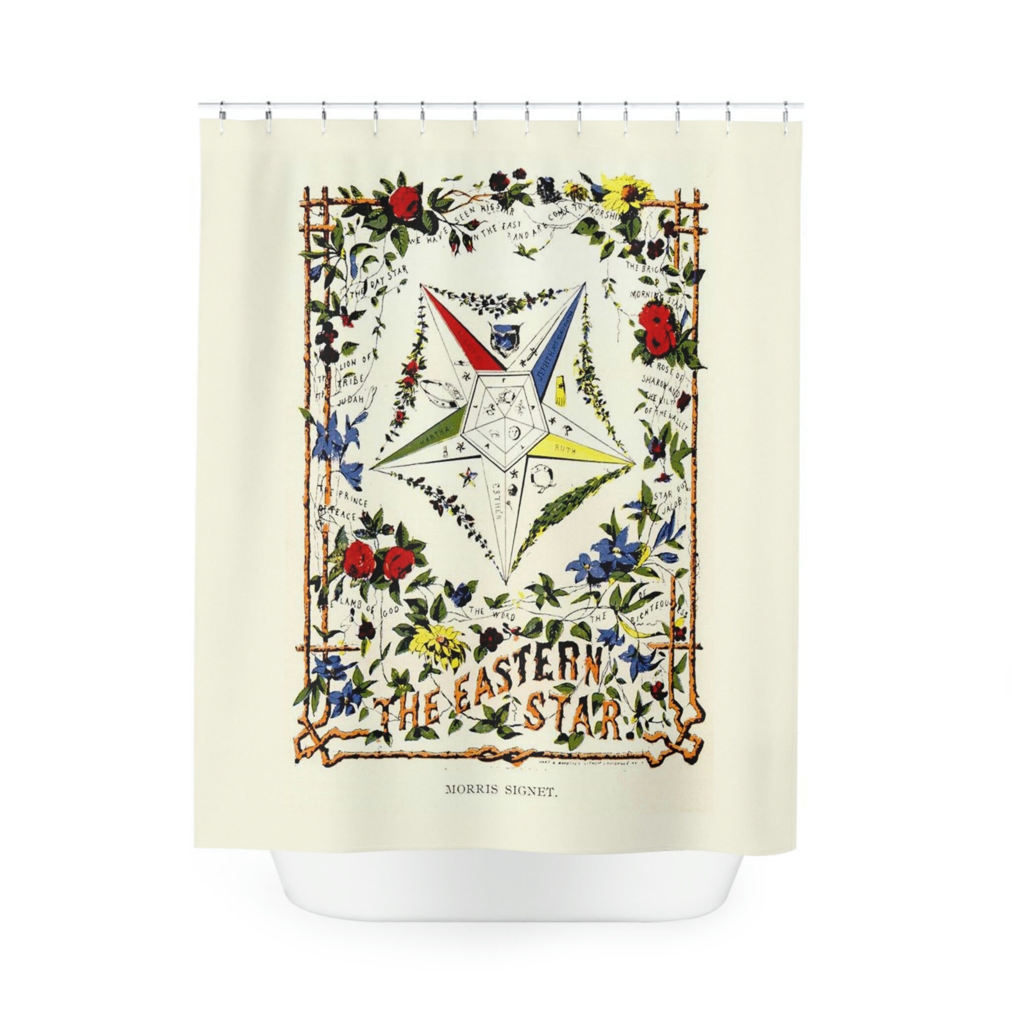 OES Lodge Eastern Star Shower Curtain for Masonic Bathroom Decor