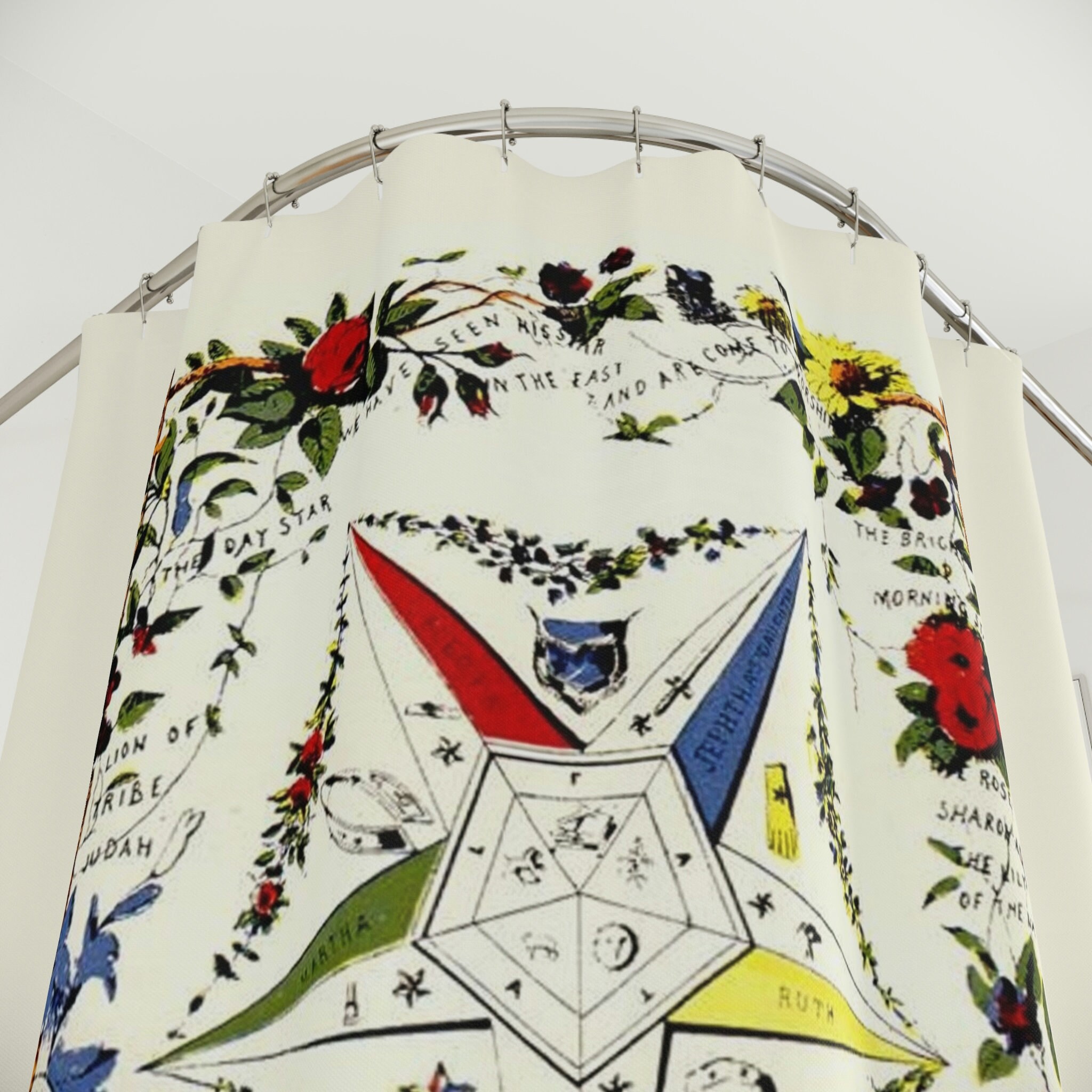 OES Lodge Eastern Star Shower Curtain for Masonic Bathroom Decor