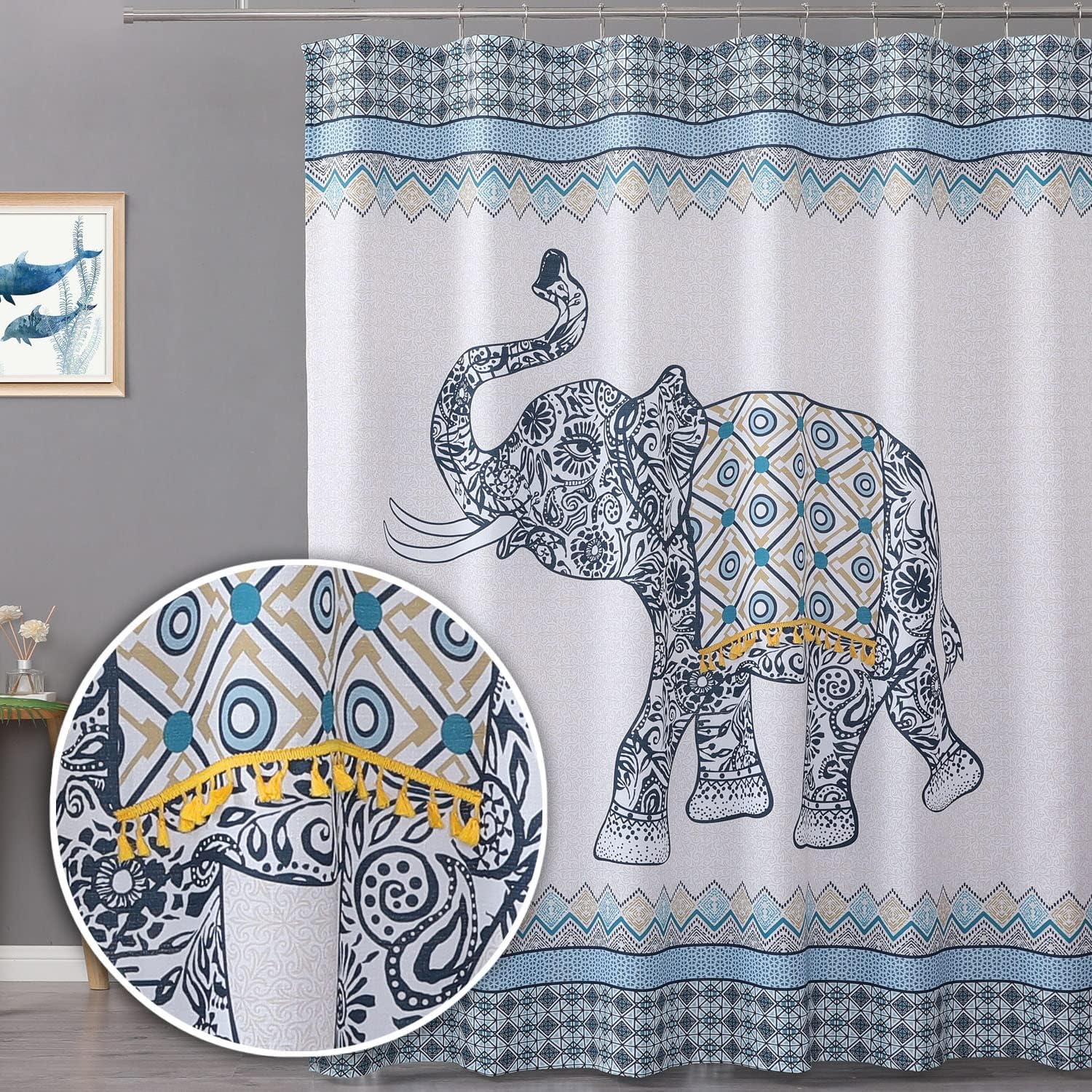 OWENIE Cute Elephant Animal Shower Curtain for Farmhouse Bathroom Decor