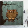 Oak Tree Haunted House Owl Theme Night time Cartoon Art Shower Curtain for Bathroom Decor