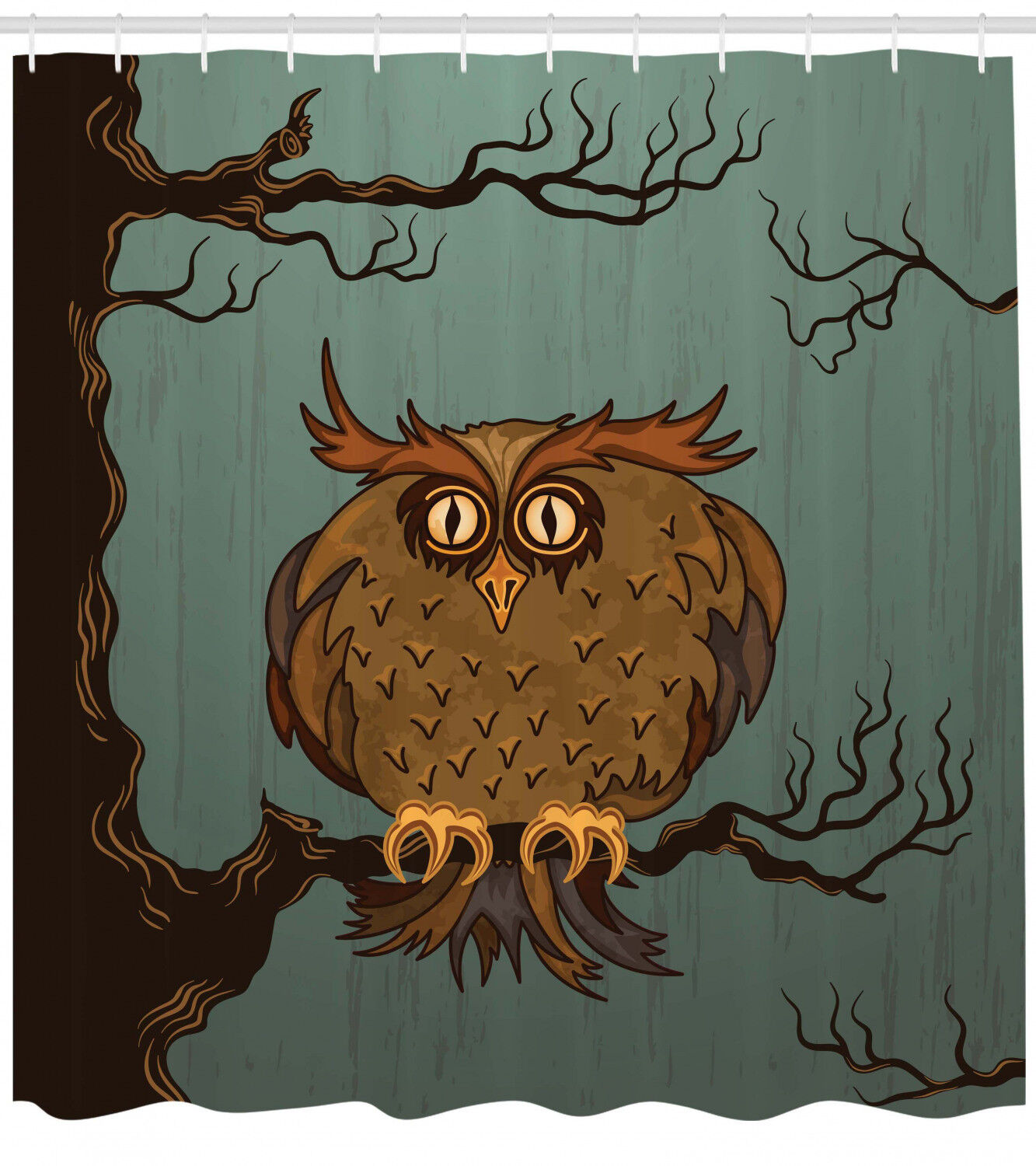 Oak Tree Haunted House Owl Theme Night time Cartoon Art Shower Curtain for Bathroom Decor