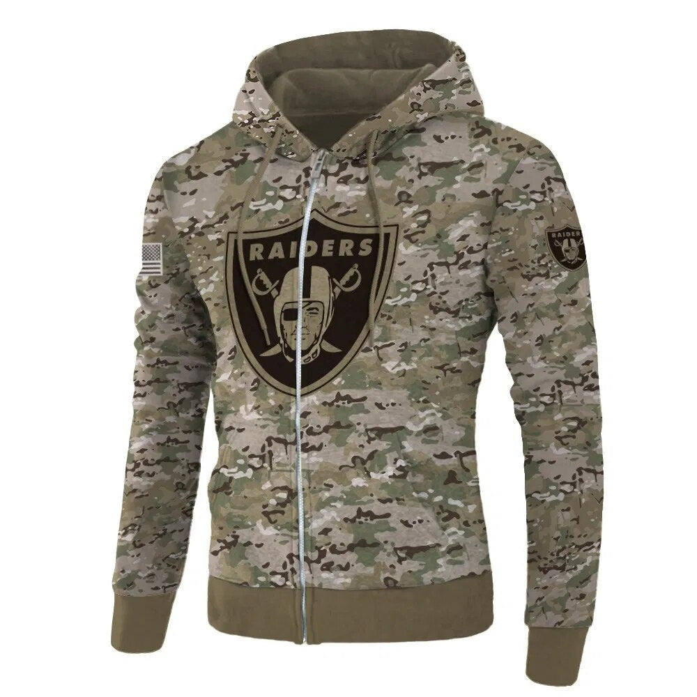 Oakland Raiders Camo 3D Printed Hunting Hoodie - Zip-Up Hoodie Gifts For Fans