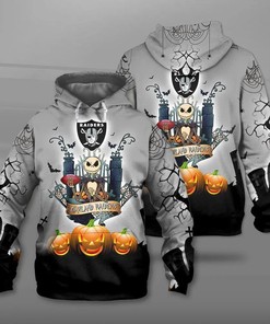 Oakland Raiders Jack Skellington 3D Graphic Hoodie - Halloween Costume