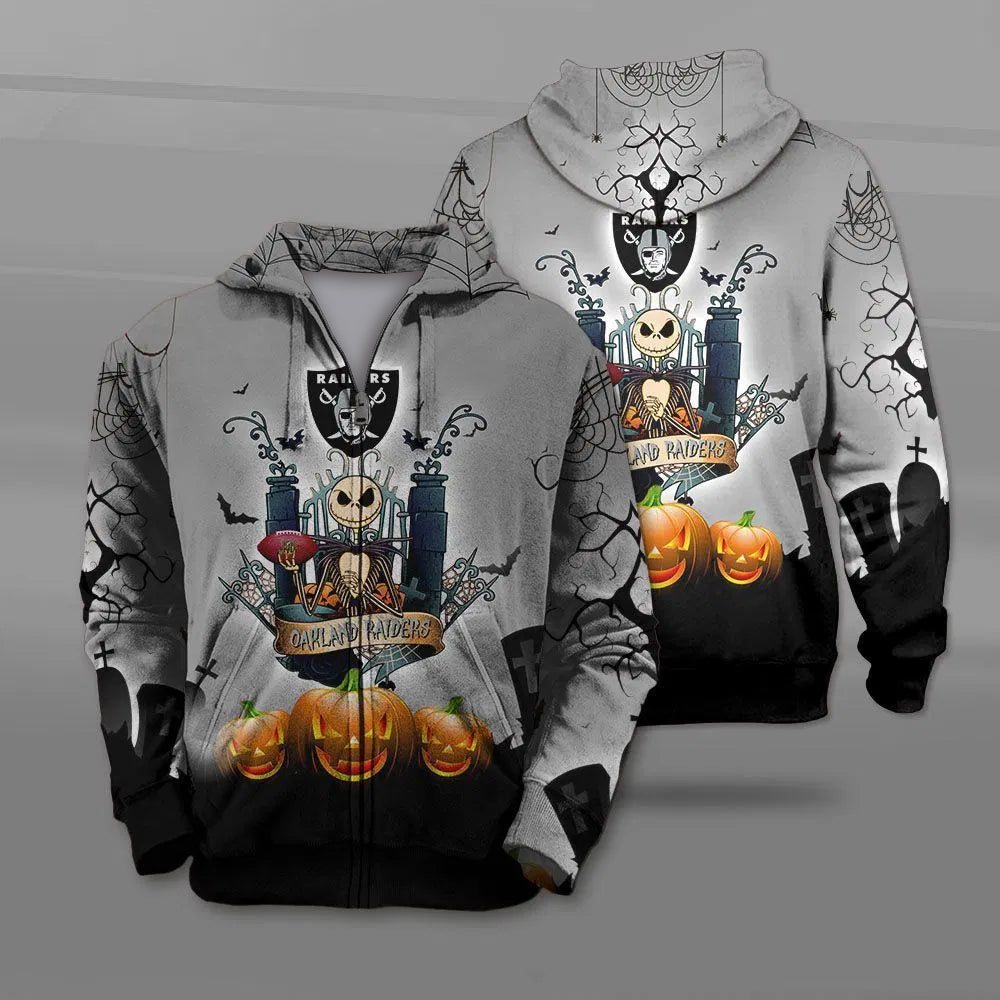 Oakland Raiders Jack Skellington 3D Graphic Hoodie - Halloween Costume