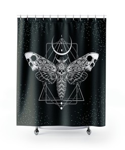 Occult Moth Skull Fabric Shower Curtain - Occult Witch Bathroom Decor