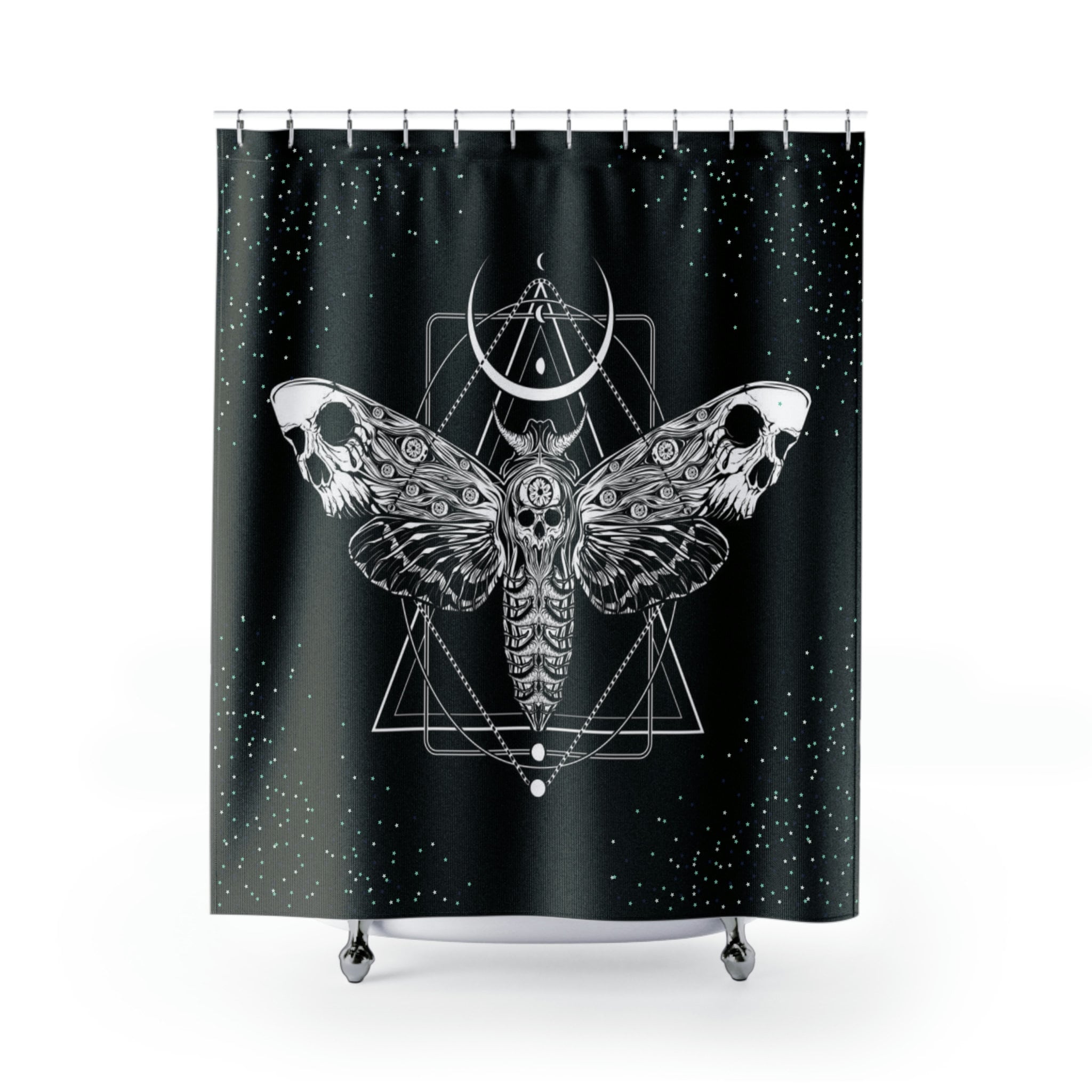 Occult Moth Skull Fabric Shower Curtain - Occult Witch Bathroom Decor