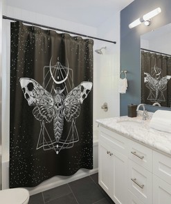 Occult Moth Skull Fabric Shower Curtain - Occult Witch Bathroom Decor