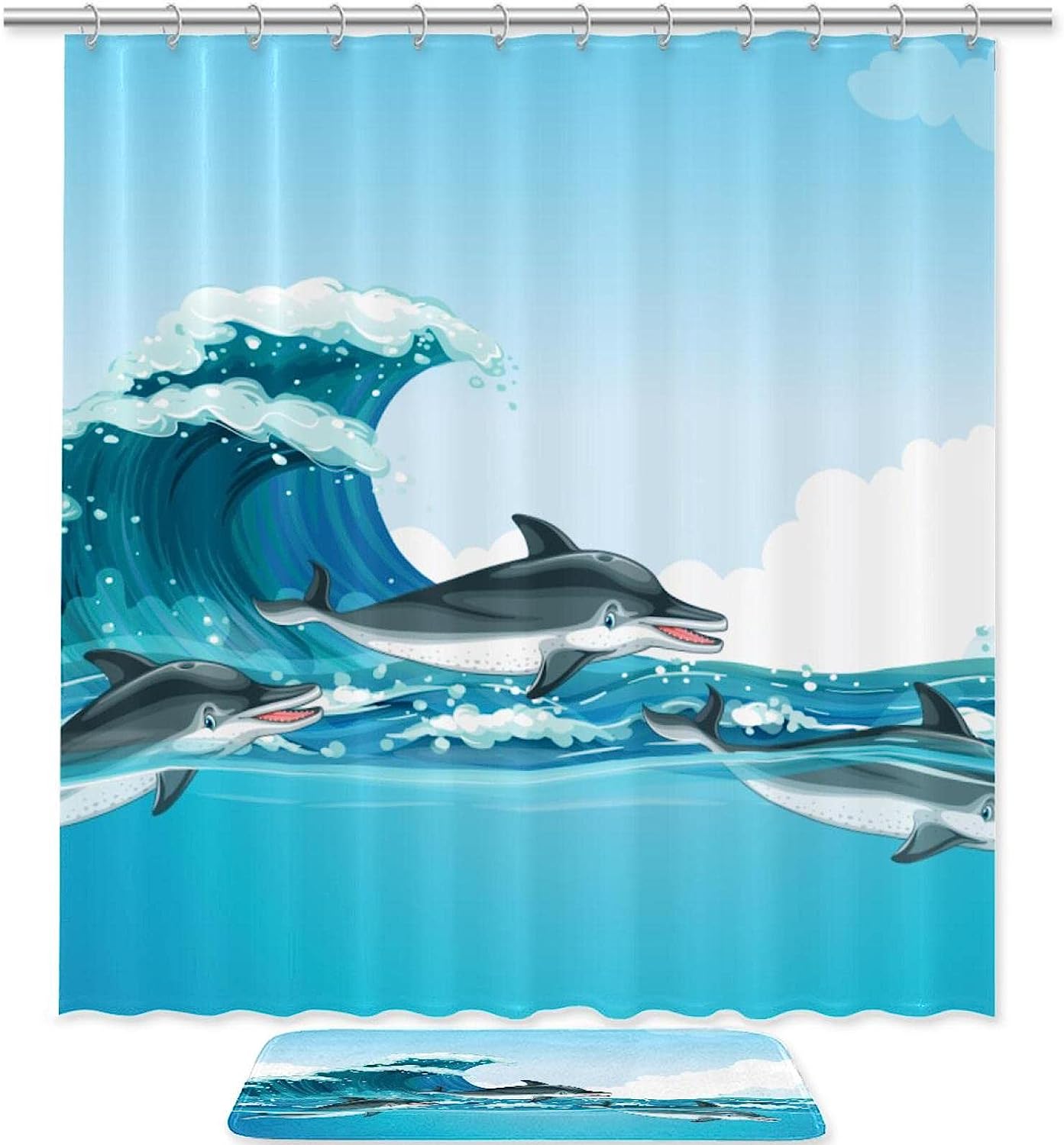 Ocean Adventure Shower Curtain - Cute Dolphins Swimming Under The Sea