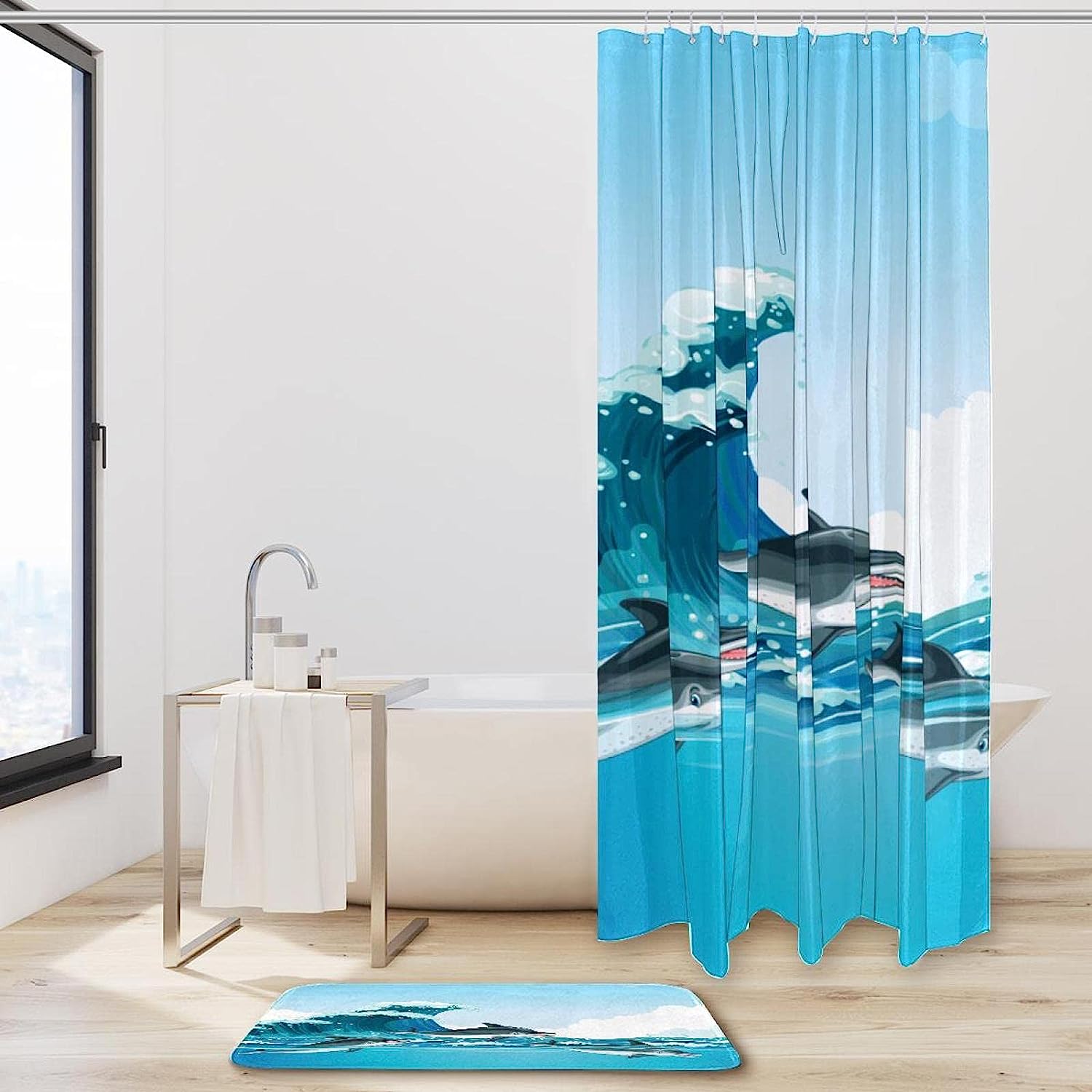 Ocean Adventure Shower Curtain - Cute Dolphins Swimming Under The Sea - Image 2