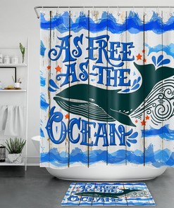 Ocean Animal Shower Curtain Rustic Board Watercolor Whale Bathroom Decor