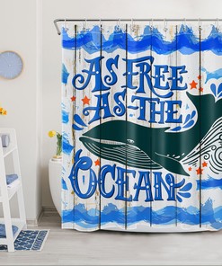 Ocean Animal Shower Curtain Rustic Board Watercolor Whale Bathroom Decor