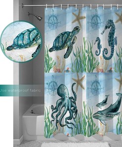 Ocean Animals Sea Turtle Seahorse Octopus Whale Shower Curtain for Bathroom Decor