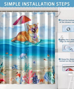 Ocean Beach Dog Shower Curtain - Funny Kids Bathroom Decor