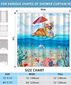 Ocean Beach Dog Shower Curtain - Funny Kids Bathroom Decor