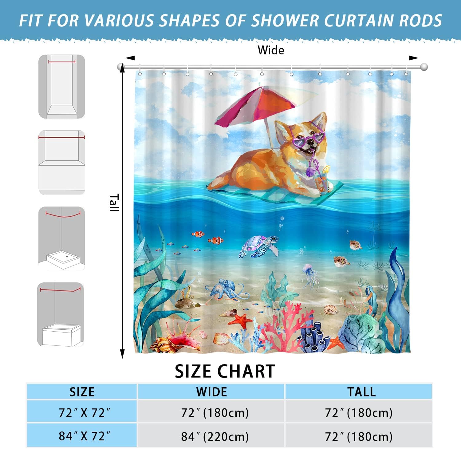Ocean Beach Dog Shower Curtain - Funny Kids Bathroom Decor