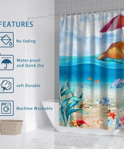 Ocean Beach Dog Shower Curtain - Funny Kids Bathroom Decor
