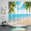 Ocean Beach Green Palm Trees Shower Curtain with Tropical Design, for Bathroom Accessory 