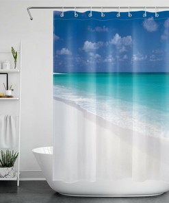 Ocean Beach Shower Curtain with Tropical Design, Natural Scenery for Bathroom Bathtub Decor 