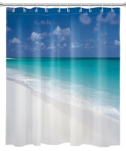 Ocean Beach Shower Curtain with Tropical Design, Natural Scenery for Bathroom Bathtub Decor