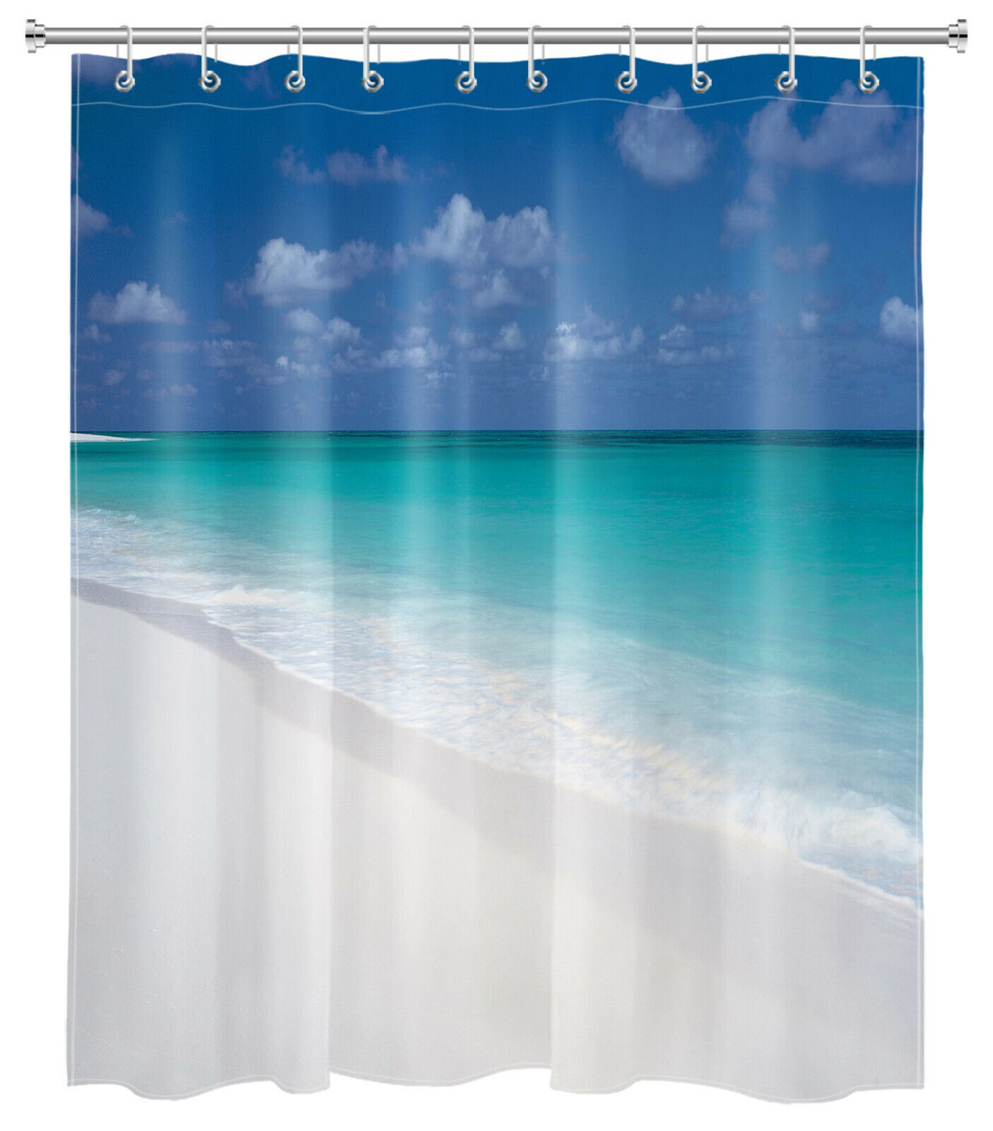 Ocean Beach Shower Curtain with Tropical Design, Natural Scenery for Bathroom Bathtub Decor