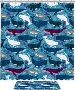 Ocean Blue Shark Pattern Shower Curtain, Fun Bathroom Print