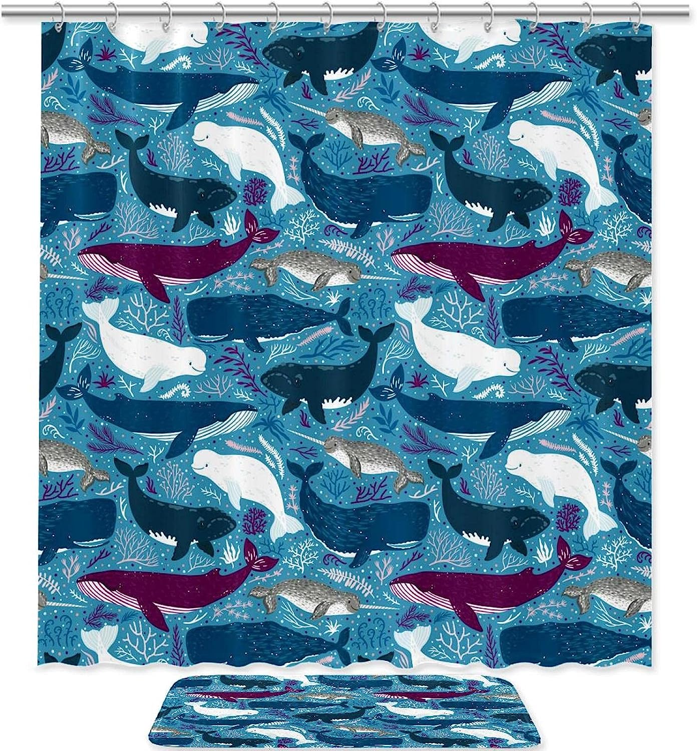 Ocean Blue Shark Pattern Shower Curtain, Fun Bathroom Print