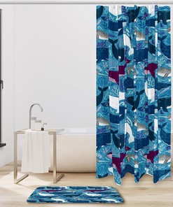 Ocean Blue Shark Pattern Shower Curtain, Fun Bathroom Print