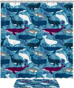 Ocean Blue Shark Pattern Waterproof Shower Curtain, Underwater Bathroom Decor