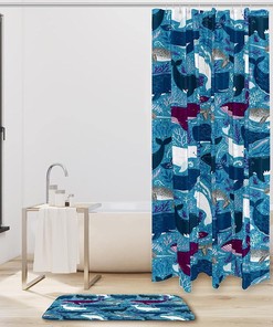Ocean Blue Shark Pattern Waterproof Shower Curtain, Underwater Bathroom Decor