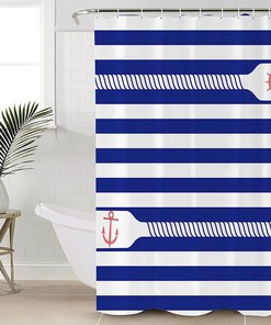 Ocean Coastal Anchor and Rudderes Striped Shower Curtain with Waterproof Bathtub Curtain 