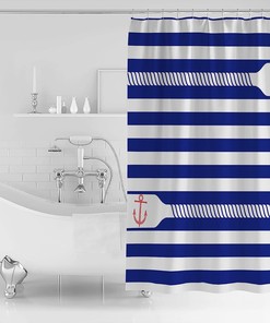 Ocean Coastal Anchor and Rudderes Striped Shower Curtain with Waterproof Bathtub Curtain 