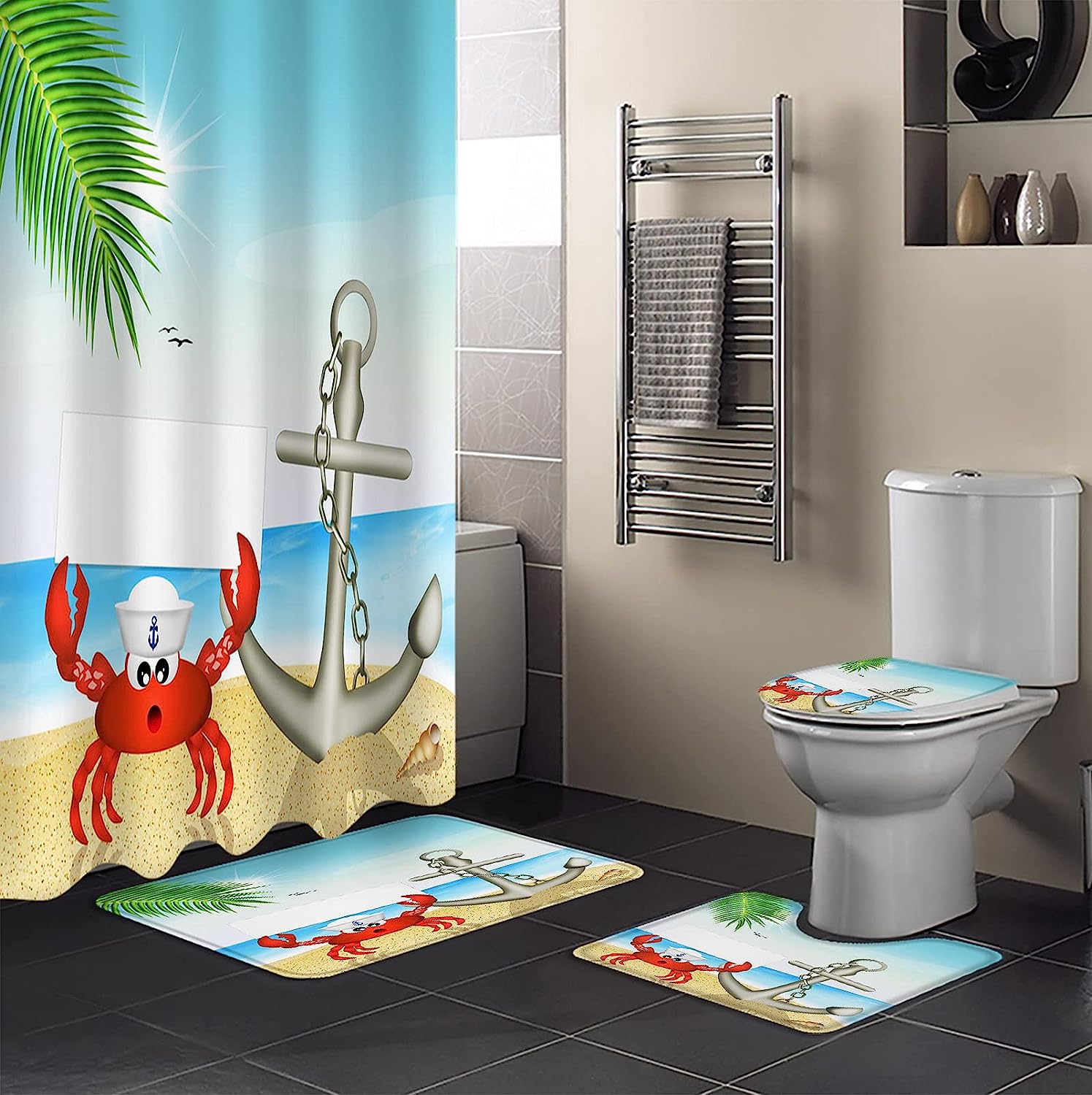 Ocean Crab and Anchor Beach Shower Curtains Decorative