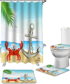 Ocean Crab and Anchor Beach Shower Curtains Decorative
