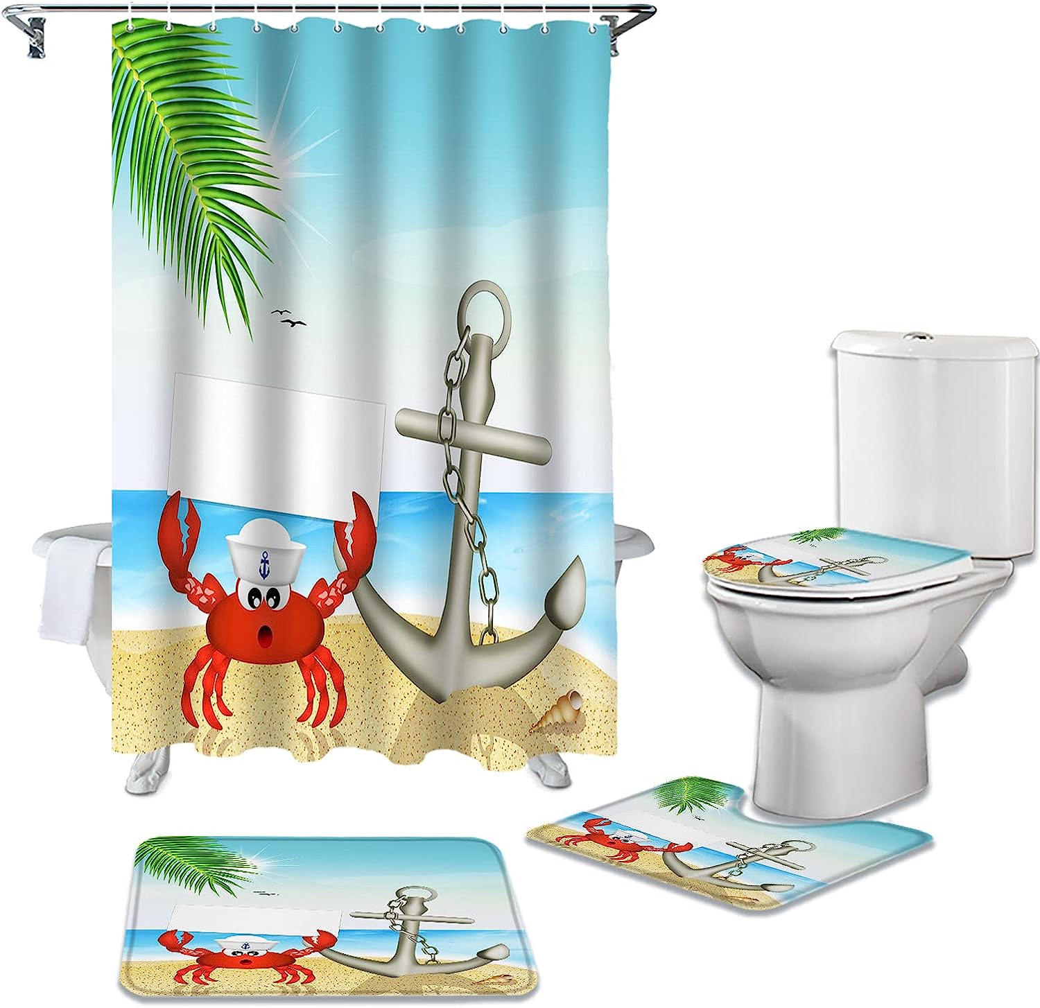 Ocean Crab and Anchor Beach Shower Curtains Decorative