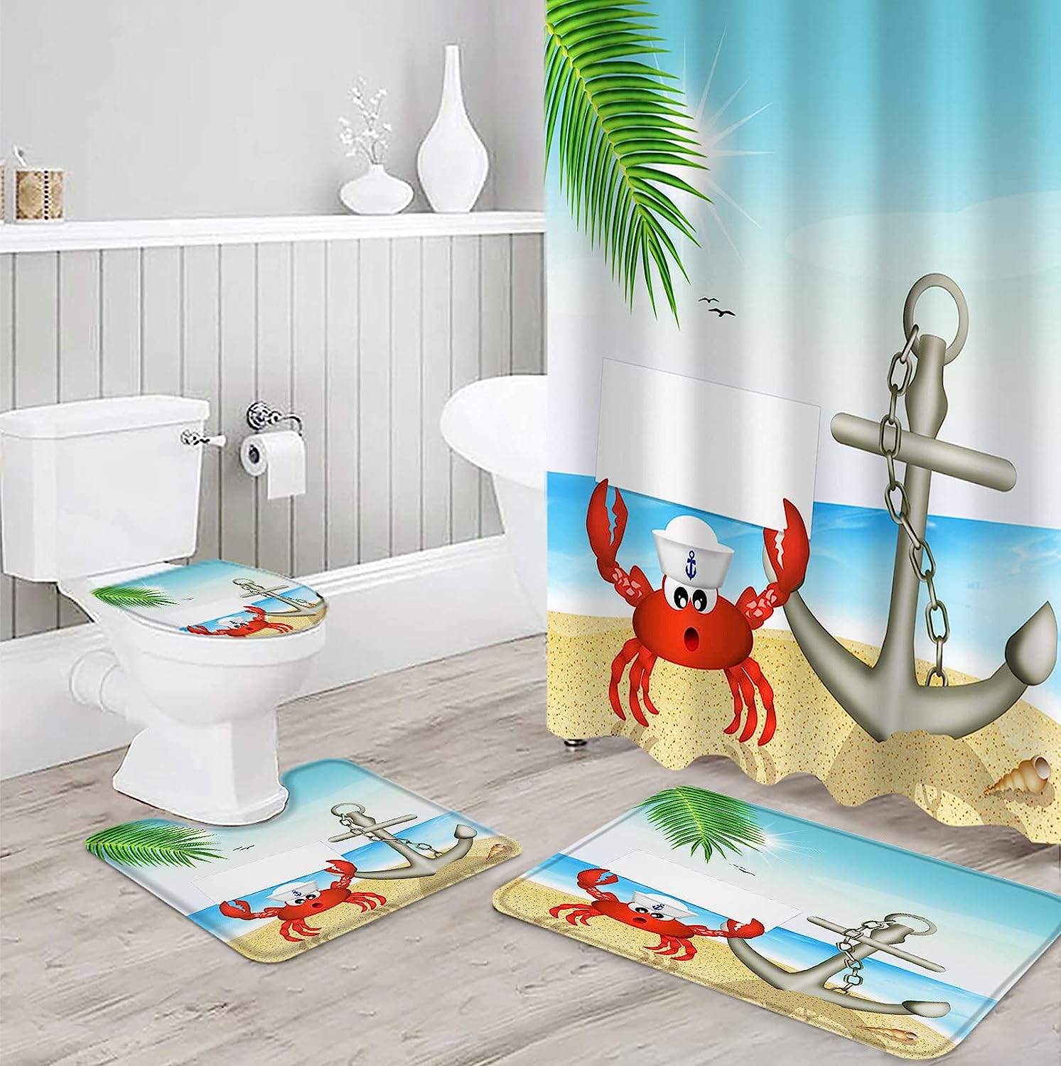 Ocean Crab and Anchor Beach Shower Curtains Decorative