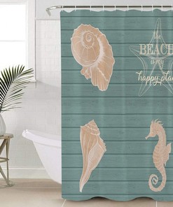 Ocean Creatures Beach Seahorse Starfish Shells Cyan Shower Curtain for Bathroom Decor