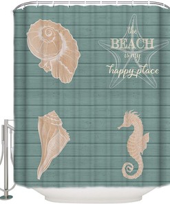 Ocean Creatures Beach Seahorse Starfish Shells Cyan Shower Curtain for Bathroom Decor