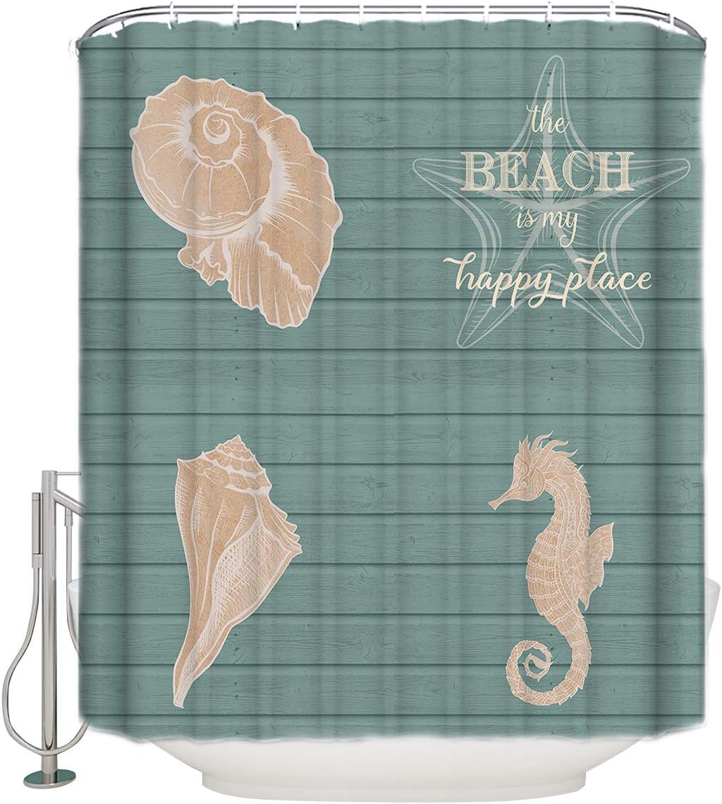 Ocean Creatures Beach Seahorse Starfish Shells Cyan Shower Curtain for Bathroom Decor