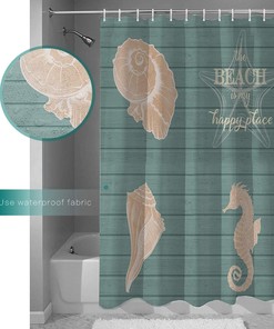 Ocean Creatures Beach Seahorse Starfish Shells Cyan Shower Curtain for Bathroom Decor