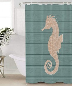 Ocean Creatures Beach with Cyan Seahorse Unique Shower Curtain for Bathroom Decor