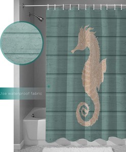 Ocean Creatures Beach with Cyan Seahorse Unique Shower Curtain for Bathroom Decor
