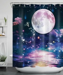 Ocean Dream Scene Stars Moon Print Shower Curtain for Bathroom Decor