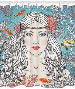Ocean Girl Mermaids Daughter Fabric Shower Curtain for Bathroom Decor