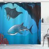 Ocean Inspired Cartoon Shower Curtain With Swimming Shark Print For Beach Themed Bathroom Decor