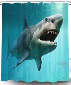 Ocean Jaws Fabric Shower Curtain, Shark Print for Waterproof Sea Bathroom Decor