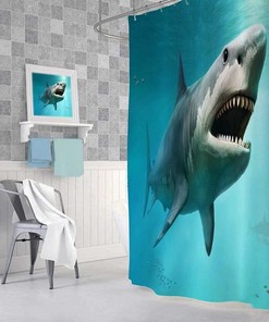 Ocean Jaws Fabric Shower Curtain, Shark Print for Waterproof Sea Bathroom Decor