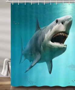 Ocean Jaws Fabric Shower Curtain, Shark Print for Waterproof Sea Bathroom Decor
