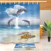 Ocean Jumping Turtle Shower Curtain with Water and Reflective Effects for a Coastal Bathroom